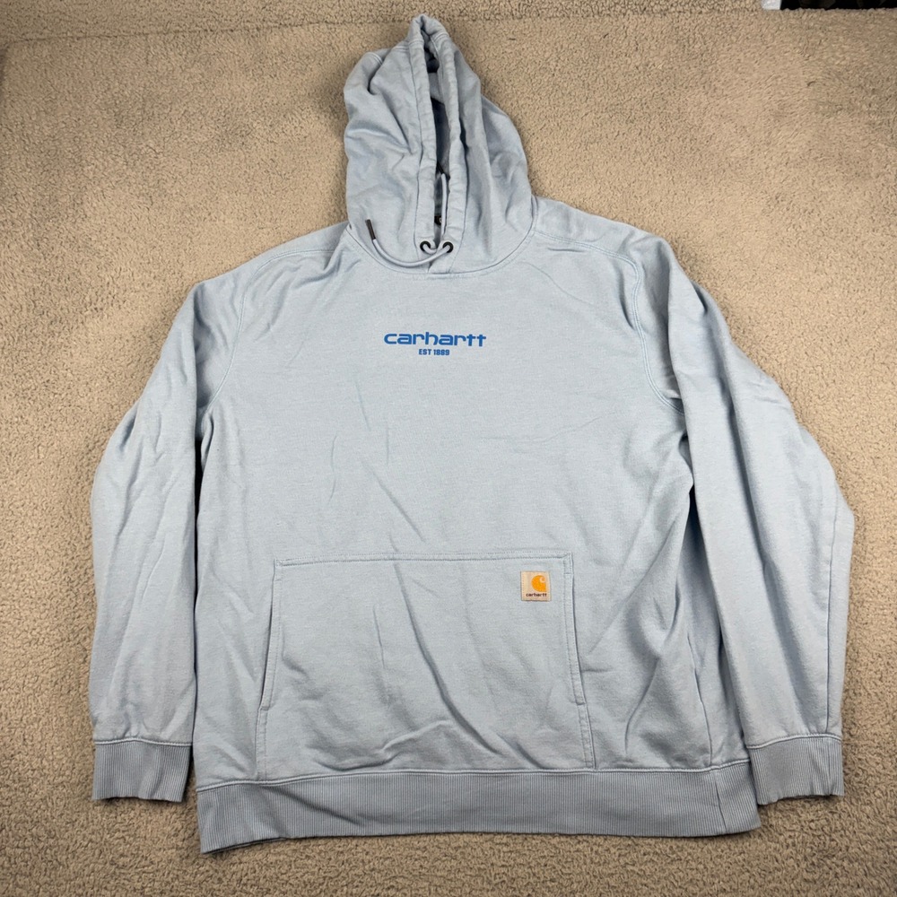 Carhartt Hoodie Mens XL Light Blue Force Relaxed Fit TS5569-M Graphic Logo